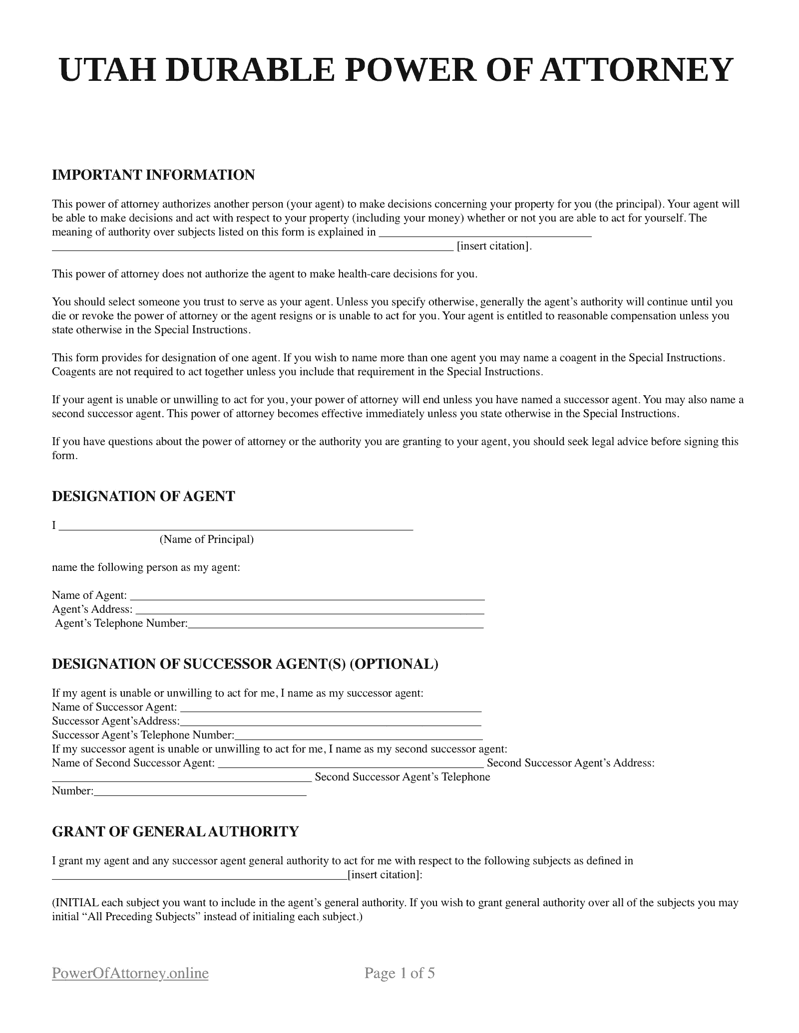 durable-poa-utah-sample